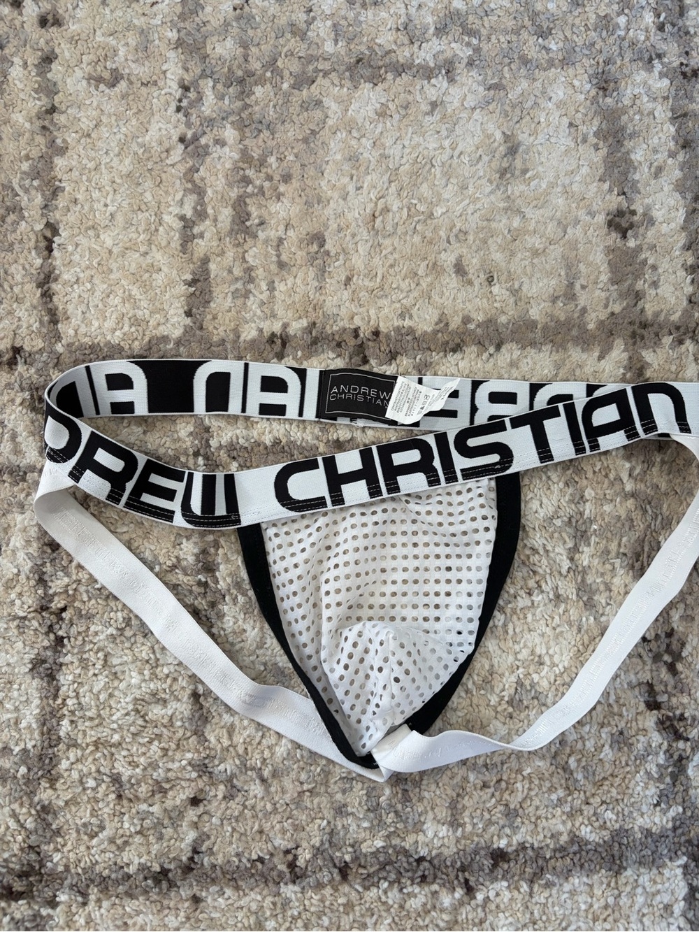 Andrew Christian White and Black Mesh Jockstrap
